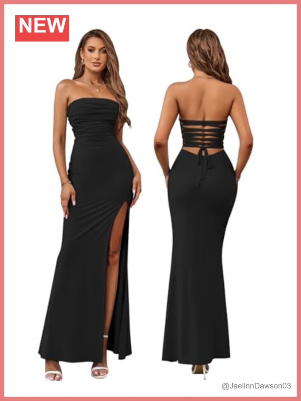 Strapless Bodycon Maxi Dress with Side Slit and Tie Back